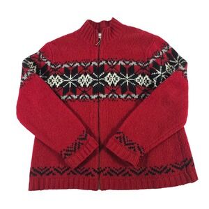 Croft & Barrow Red Fair Isle Snowflake‎ Zip Up Wool Sweater Women's Large